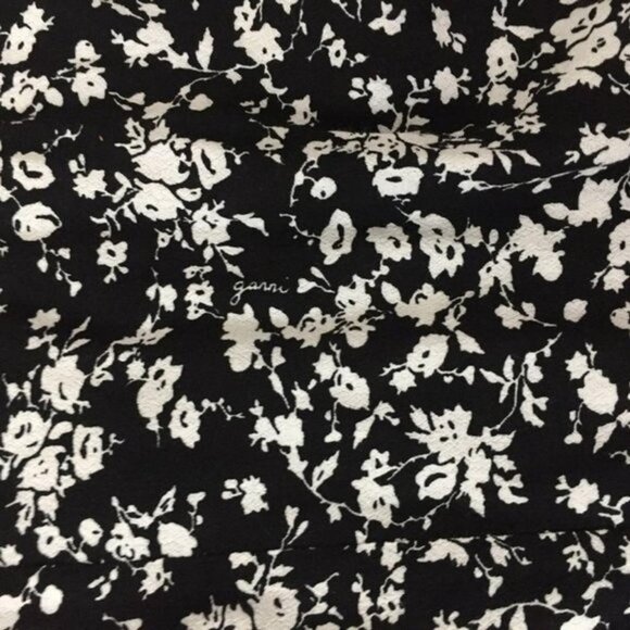 GANNI Printed Crepe O-neck Blouse Floral-print Black White Size 34 US 2 XS - Picture 7 of 8